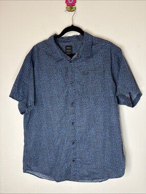 RVCA Floral Dark Blue Print Button Down Short Sleeves XXL